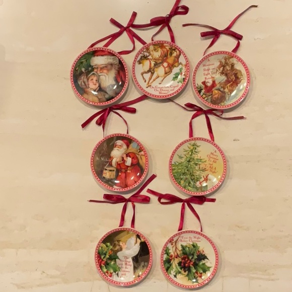 Vintage Christmas Plates Ornaments Paula Scaletta Santa Lot Of 7 Xmas Ornament - Picture 10 of 14
